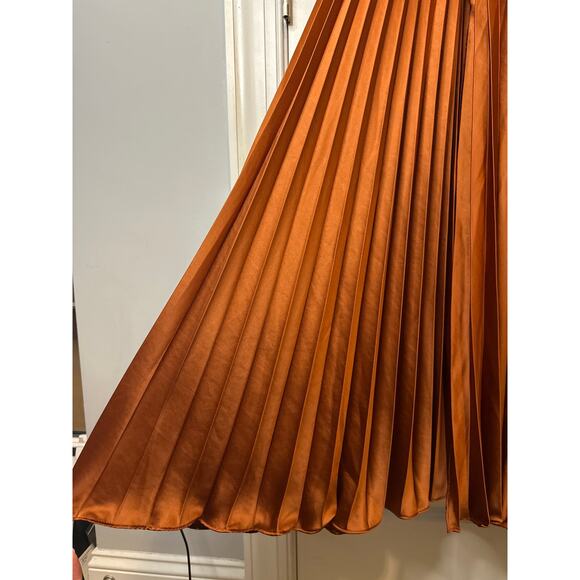 AMUR Aviva Rosette One Shoulder Pleated Gown Copper Size 2 - Picture 14 of 16